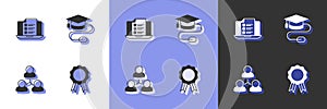 Set Online education with diploma, quiz, test, survey, class and Graduation cap mouse icon. Vector