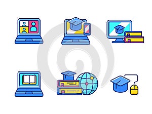 Set of online education icons with colorful designs