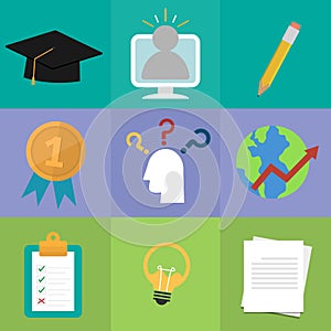 Set of online education. Study and learning concept icon
