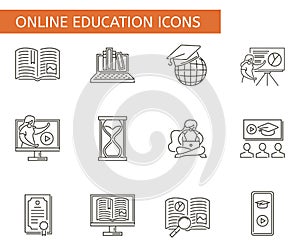 Set of online education symbols. Collection of e-learning icons. Vector illustration showing educational symbols.