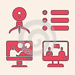 Set Online education, Web camera, Task list and Online education icon. Vector