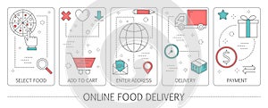 Set of online food delivery abstract vertical banners.