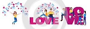 Set of online love, dating on the Internet. Company information, user interface, user interface element.