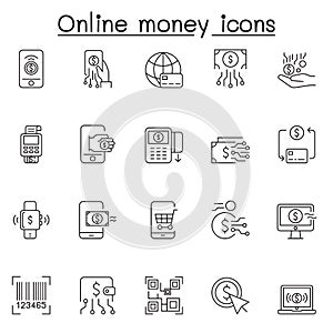 Set of Online money Related Vector Line Icons. Contains such Icons as crypto currency, online banking, e-money, online payment,