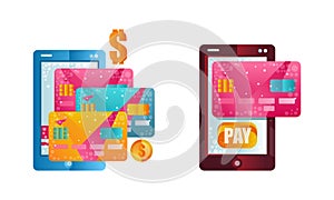 Set of Online Payment Methods, Mobile Payments, Electronic Funds Transfers, Global E-commerce Concept Vector