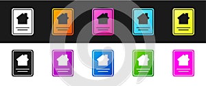 Set Online real estate house on tablet icon isolated on black and white background. Home loan concept, rent, buy, buying