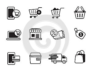 Set of online shopping icon with black color