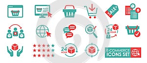 Set of online shopping icons. E-commerce icon set.