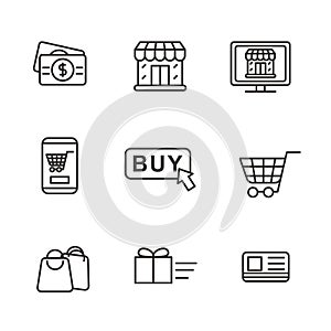 Set of online shopping related icon with simple line design