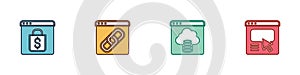 Set Online shopping on screen, Browser window, Cloud technology data transfer and UI or UX design icon. Vector
