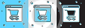 Set Online shopping on screen icon isolated on blue and white, black background. Concept e-commerce, e-business, online