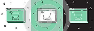 Set Online shopping on screen icon isolated on white and green, black background. Concept e-commerce, e-business, online