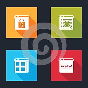 Set Online shopping on screen, Search engine, Browser files and window icon. Vector