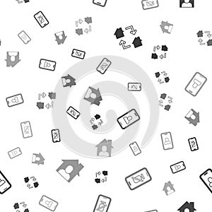 Set Online working, Mute microphone on mobile, Video chat conference and on seamless pattern. Vector