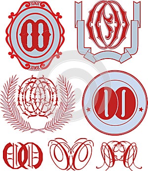 Set of OO monograms and emblem templates