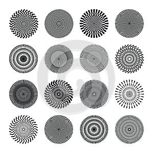 Set of op art circle design elements. Optical geometric black and white round background illustrations. photo