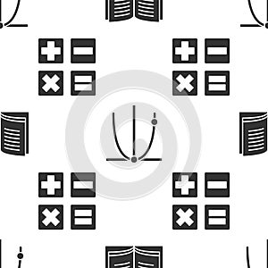 Set Open book, Graph, schedule, chart, diagram and Calculator on seamless pattern. Vector