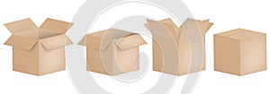 Set of open and closed boxes. Cardboard box. Vector illustration