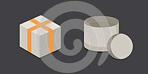 Set open and closed carton box. Delivery packaging vector illustration.