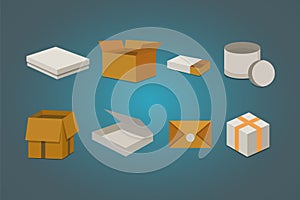 Set open and closed carton box. Delivery packaging vector illustration.