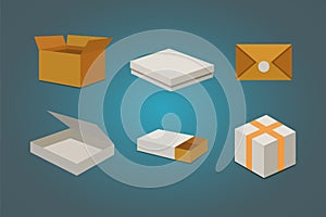Set open and closed carton box. Delivery packaging vector illustration.