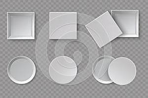 Set of open, closed white blank packaging gift box