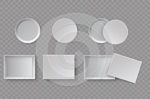 Set of open, closed white blank packaging gift box