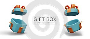 Set of open gift boxes of different shapes. Square and round empty box