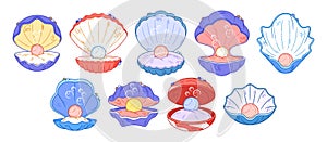 Set of Open Shells Cradle Glistening Pearls, Luminous Treasure Born Of Nature Artistry. Its Contours Embrace Iridescence