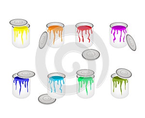 Set of Opened Buckets with Six Paint Colors