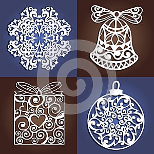 Set of openwork Christmas decorations. Laser cutting template.