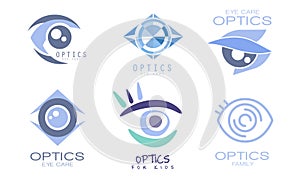 Set of optics eye care logos cartoon vector illustration