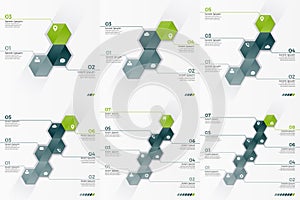Set of 3-8 option vector infographic templates with 6 hexagons photo