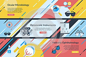 Set of optometry healthcare poster landing page vector flat illustration medical eyes health care