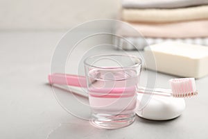 Set of oral care products on light table