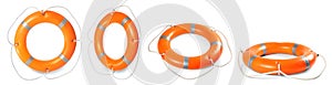 Set with orange life buoys on background, banner design