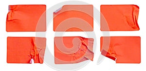 A set of orange rectangular paper sticker label isolated on white background