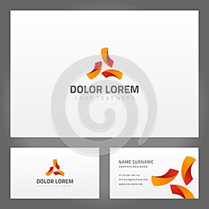 Set orange red abstract curved minimalist shape geometric business card decorative design vector