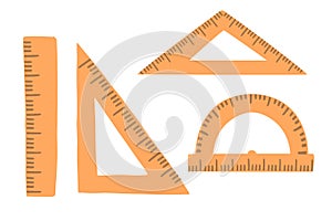 Set of orange ruler geometry vector for mathematics flat vector illustration isolated on white background