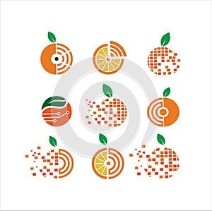 Set Of Orange Tech logo, fresh, fruit, nutrition, health nature set icon symbol vector design.