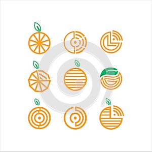 Set Of Orange Tech logo, fresh, fruit, nutrition, health nature set icon symbol vector design.