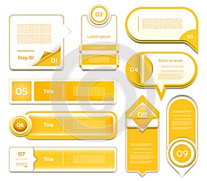 Set of orange vector progress, version, step icons