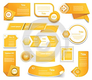 Set of orange vector progress, version, step icons