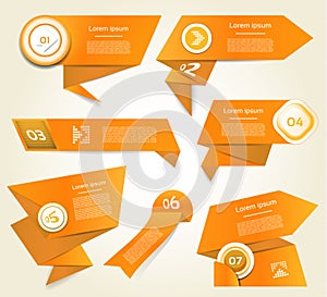 Set of orange vector progress, version, step icons