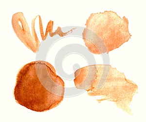 Set of orange watercolor brush strokes, textures,shapes,abstract backgrounds,frame for text.Collection of decorative