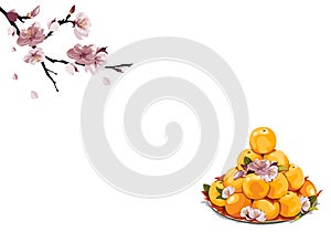 Set of oranges for cerebrate or praying with peach blossom decoration