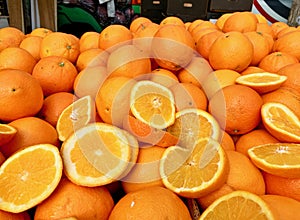 Set of oranges in the market