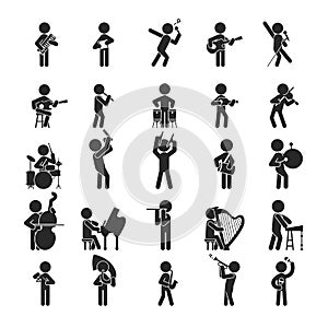 Set of orchestra , Musician character , Human pictogram Icons