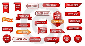 Set of order now buttons isolated on a transparent background