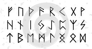 Set of ordered celtic or anglo saxon elder futhark runes alphabet. Nordic mysterious letters collection. Flat vector photo